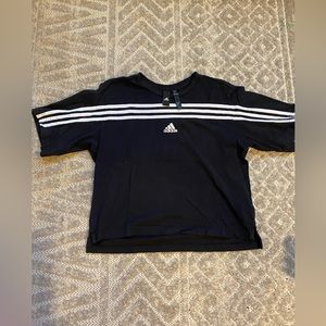 Women’s Adidas stripe crop top. Black. Small. Like new!